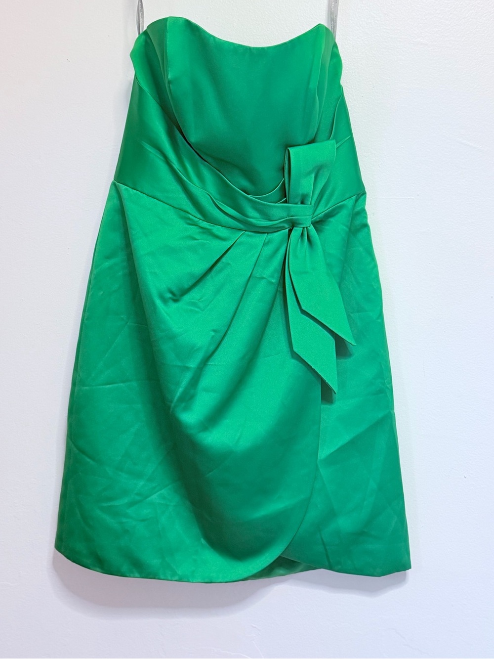Alfred Angelo Strapless Green Satin Dress with Waist Bow size 14
